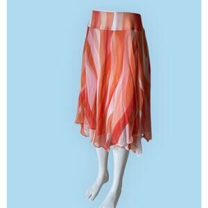 Coldwater Creek Orange White Silk Chiffon Y2K Gypsy Handkerchief Skirt Women XL